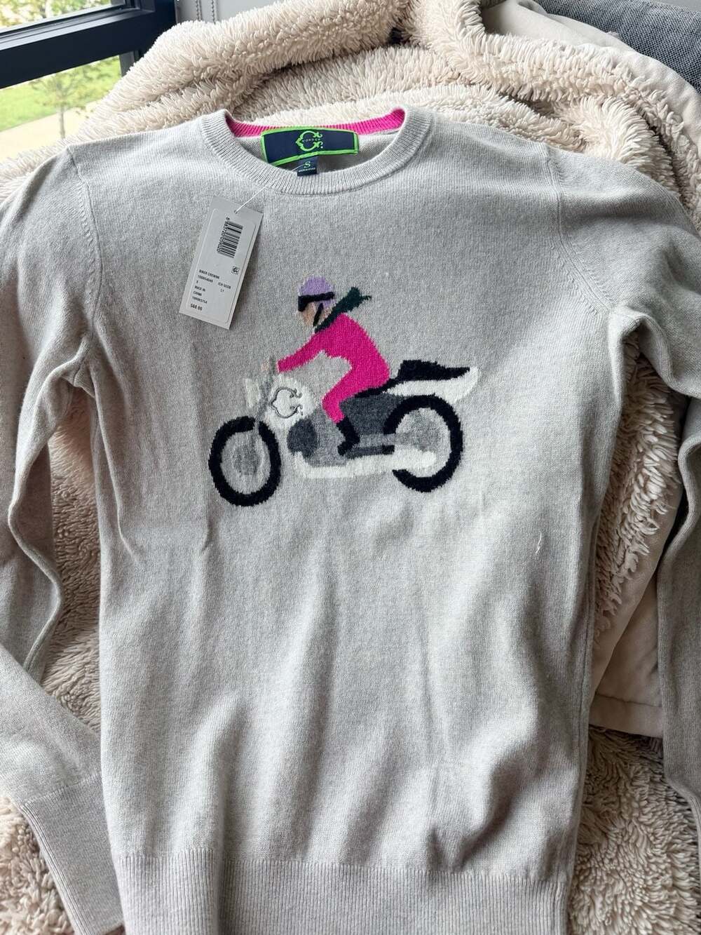 C. Wonder Biker Crewneck Intarsia Knit Sweater
